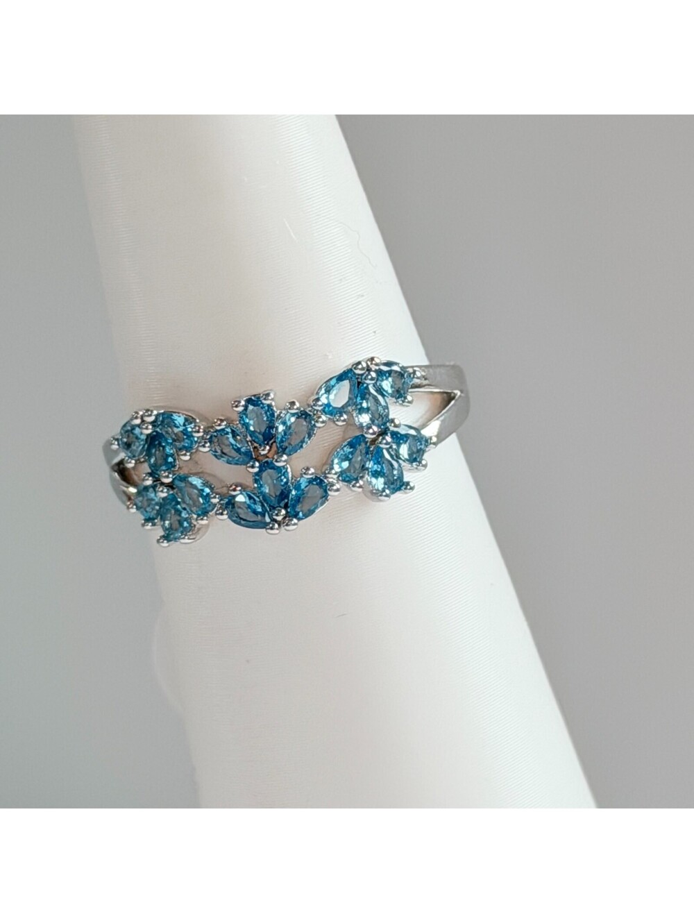 Bomb Party Ring Sz 9 “Keeping Interest” Aqua Blue Spinel on Rhodium